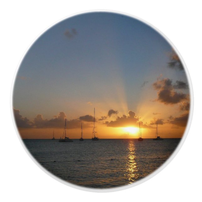 Sonnenuntergang mit Segelbooten Tropical Landscape Keramikknauf (Vorderseite)