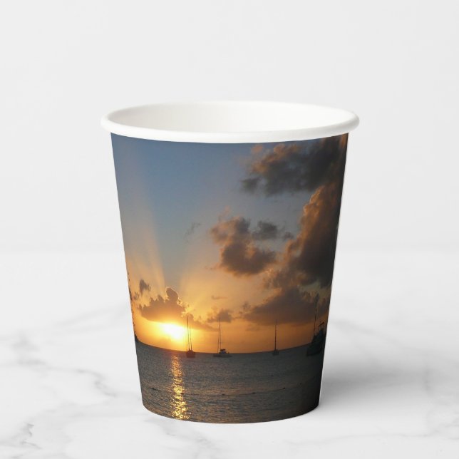 Sonnenuntergang mit Segelbooten Tropical Landscape Pappbecher (Rückseite)