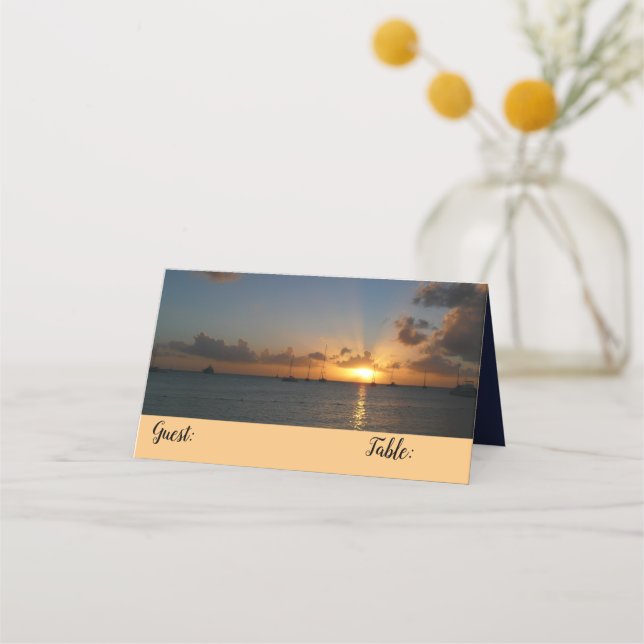 Sonnenuntergang mit Segelbooten Tropical Landscape Platzkarte (Vorderseite)