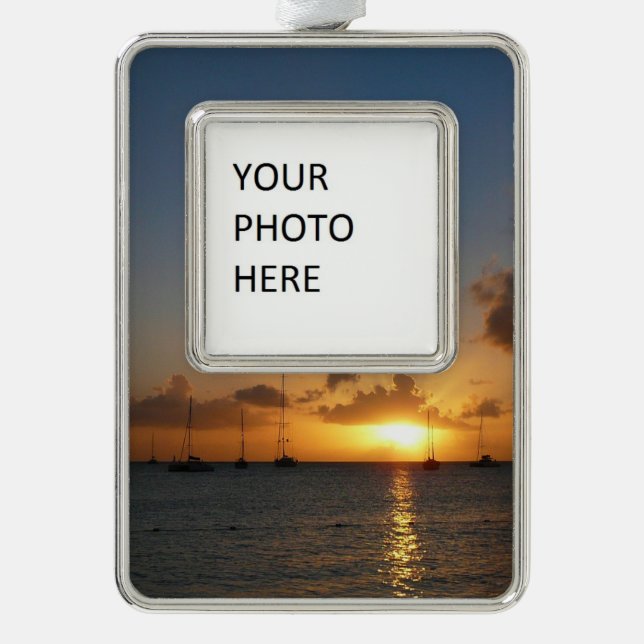 Sonnenuntergang mit Segelbooten Tropical Landscape Rahmen-Ornament Silber (Vorderseite)