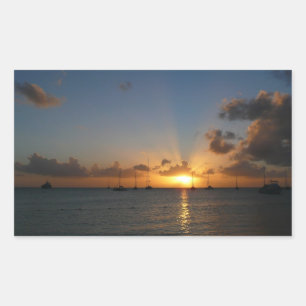 Sonnenuntergang mit Segelbooten Tropical Landscape Rechteckiger Aufkleber