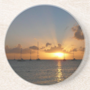 Sonnenuntergang mit Segelbooten Tropical Landscape Sandstein Untersetzer
