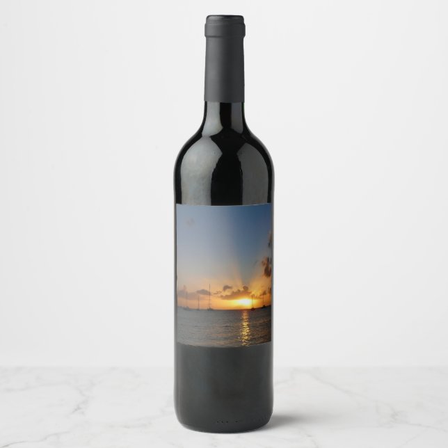 Sonnenuntergang mit Segelbooten Tropical Landscape Weinetikett (Vorderseite)