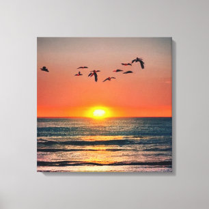 Sonnenuntergang mit Vögeln Leinwanddruck
