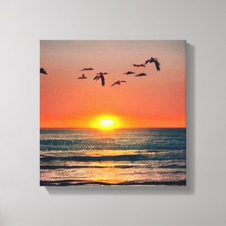 Sonnenuntergang mit Vögeln Leinwanddruck