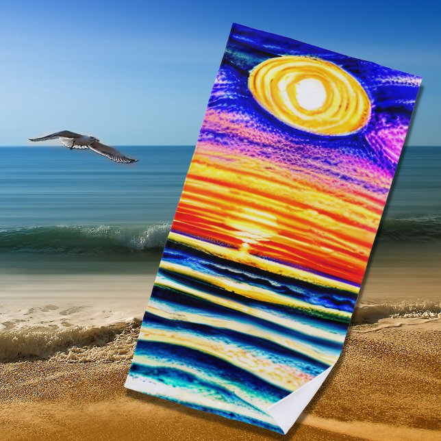 Sonnenuntergang mit Waves & Sun, Orange & Blues Strandtuch (Von Creator hochgeladen)