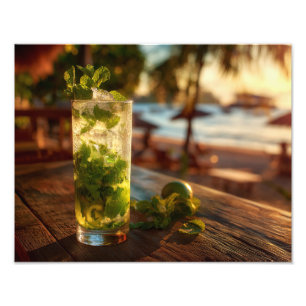 Sonnenuntergang Mojito Palmenbaum-Paradies Szene Fotodruck
