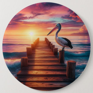 Sonnenuntergang Nautic/Küsten-/Strandpelikan Button
