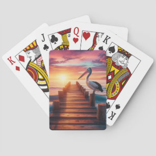 Sonnenuntergang Nautic/Küsten-/Strandpelikan Spielkarten