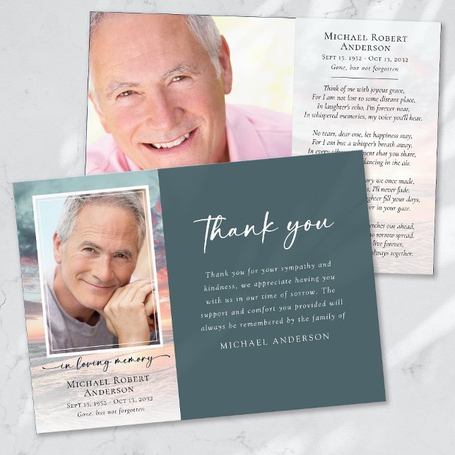 Sonnenuntergang Ocean Memory Foto Beerdigung Dankeskarte (Von Creator hochgeladen)