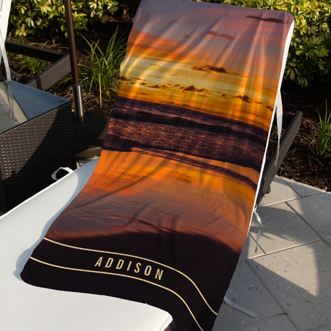 Sonnenuntergang Orange Yellow Tropgram Strandtuch (Von Creator hochgeladen)