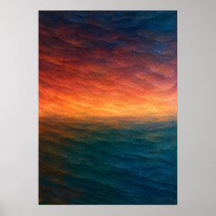 Sonnenuntergang Ozean Horizont Abstrakt in Orange Poster