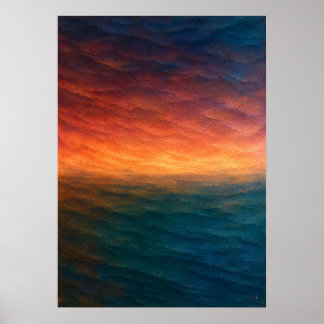 Sonnenuntergang Ozean Horizont Abstrakt in Orange Poster