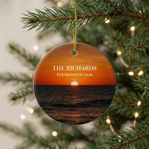 Sonnenuntergang-Ozean-Individualname Keramik Ornament