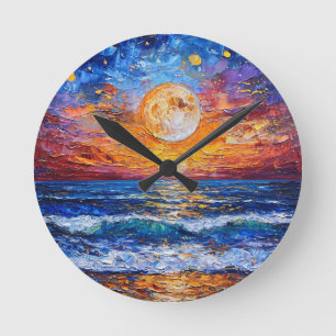 Sonnenuntergang Ozean Seelandschaft Runde Wanduhr