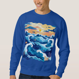 Sonnenuntergang-Ozeanwellen-T-Shirt – Künstlerisch Sweatshirt