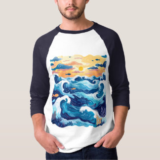 Sonnenuntergang-Ozeanwellen-T-Shirt – Künstlerisch T-Shirt