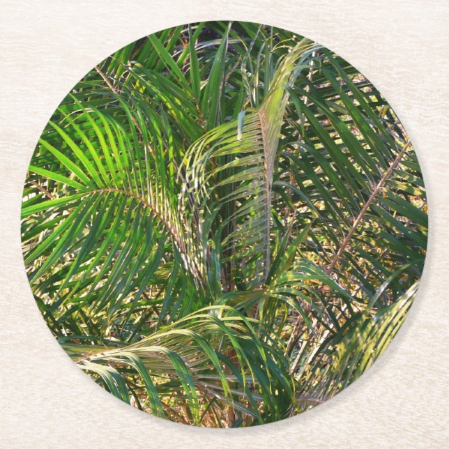 Sonnenuntergang Palm Fronds Tropical Runder Pappuntersetzer (Vorderseite)