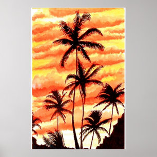 Sonnenuntergang-Palmen-Druck Poster