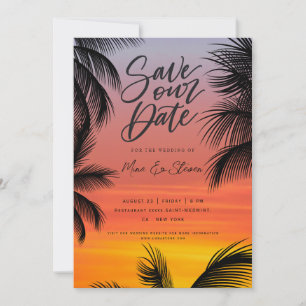Sonnenuntergang-Palmen-Hochzeit Save The Date