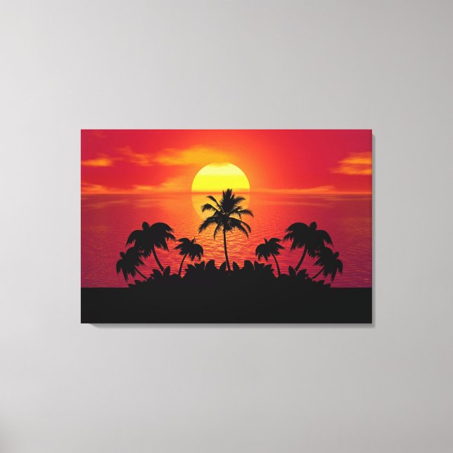 Sonnenuntergang Palmen Silhouette-16514 Leinwanddruck (Vorderseite)
