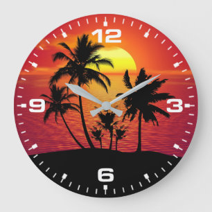 Sonnenuntergang Palmen Silhouette Design-65143 Große Wanduhr
