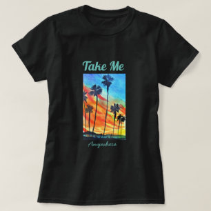 Sonnenuntergang Palmen Strand Surfart T-Shirt