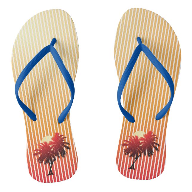 Sonnenuntergang Palmen Tropische Ferien Flip Flops (Fußbett)