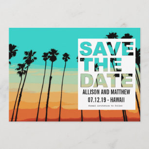 Sonnenuntergang Palms Moderner Strand retten Daten Save The Date