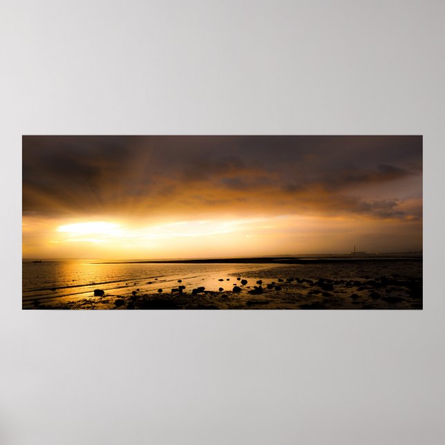 Sonnenuntergang Panoramawelt Meon Beach UK Poster (Vorne)