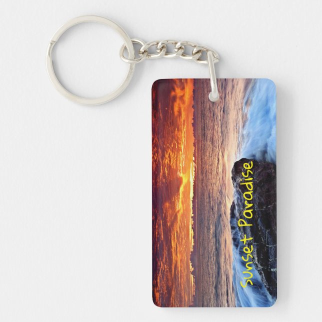 Sonnenuntergang-Paradies-Insel-Strand Schlüsselanhänger (Vorderseite)