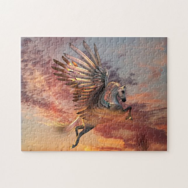Sonnenuntergang-Pegasus-Pferdepuzzlespiel (Horizontal)