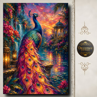 Sonnenuntergang Pfau Laterne Garten Decoupage Seidenpapier