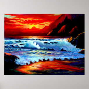 Sonnenuntergang-Poster mit gestrichenen Steinen Poster