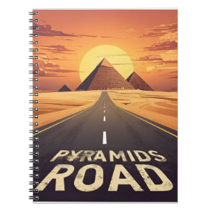 Sonnenuntergang Pyramiden Straße Ägypten Reise Kun Notizblock