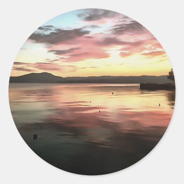 Sonnenuntergang reflektiert auf Wasser Koycegiz La Runder Aufkleber (Vorderseite)