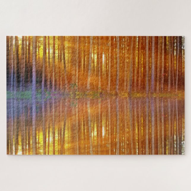 Sonnenuntergang Reflektionen Birch Woods Schwierig (Horizontal)