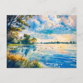 Sonnenuntergang Reflektionen über Havel Havelland  Postkarte