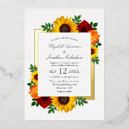 Sonnenuntergang Rose Blumenblume Hochzeit Folieneinladung