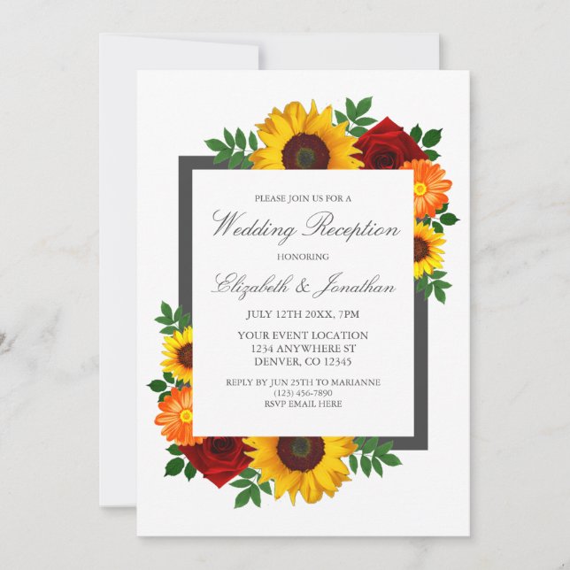 Sonnenuntergang Rose Blumenblume Hochzeitsempfang Einladung (Vorderseite)