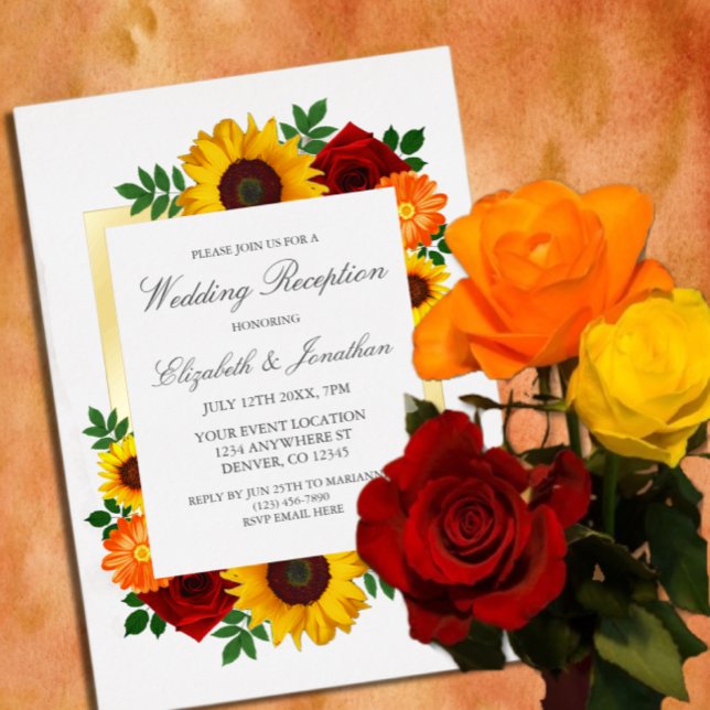 Sonnenuntergang Rose Blumenblume Hochzeitsempfang Folieneinladung (Von Creator hochgeladen)