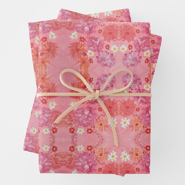 Sonnenuntergang Rose Blumenwackelpapier Geschenkpapier Set (Beispiel)