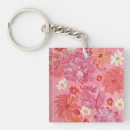 Sonnenuntergang Rose Floral Acrylic Square Schlüss Schlüsselanhänger