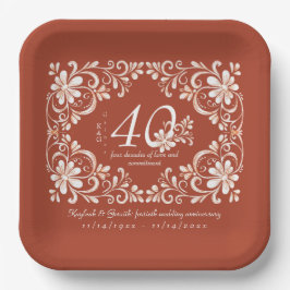 Sonnenuntergang Rotes Shabby Chic 40 Jubiläumsschi Pappteller