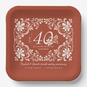 Sonnenuntergang Rotes Shabby Chic 40 Jubiläumsschi Pappteller