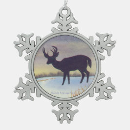 Sonnenuntergang-Rotwild im Schnee Schneeflocken Zinn-Ornament