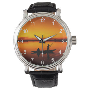 Sonnenuntergang, Ruderboot Silhouette-16497 Armbanduhr