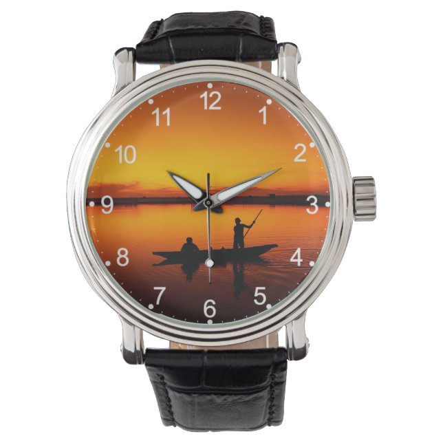 Sonnenuntergang, Ruderboot Silhouette-16497 Armbanduhr (Vorderseite)