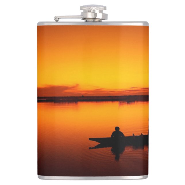 Sonnenuntergang, Ruderboot Silhouette-16497 Flachmann (Vorderseite)
