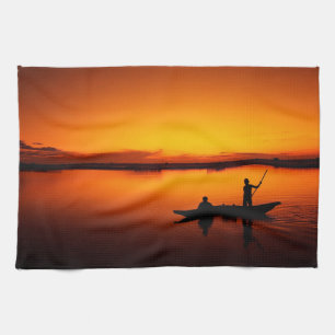 Sonnenuntergang, Ruderboot Silhouette-16497 Geschirrtuch